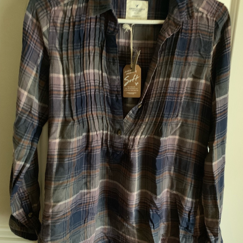 American Eagle Plaid Button Down Sz XS - Picture 2 of 8